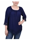 Ny Collection Petite Size 3/4 Sleeve Peasant Blouse In Blue