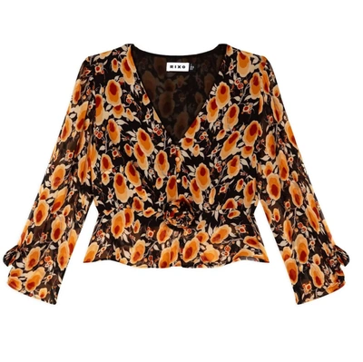 Rixo London Willow V-neck Ruffled Mix Blouse Top In Sienna Starlet Floral In Multi