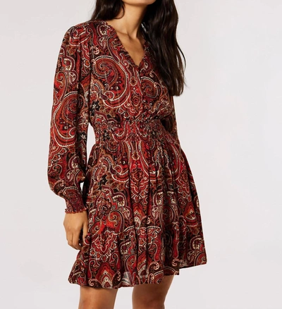 APRICOT PAISLEY SHIMMER DRESS IN RUST