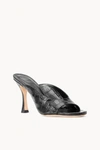 STAUD SYLVIA LEATHER MULE SANDALS IN BLACK CROC EMBOSSED