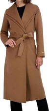 ELIE TAHARI MAXI DOUBLE FACE BELTED WRAP COAT IN CAMEL