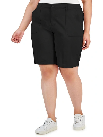 Karen Scott Plus Womens Woven Elastic Casual Shorts In Black