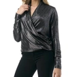 ARIELLA SURPLICE GLITZ TOP IN BLACK