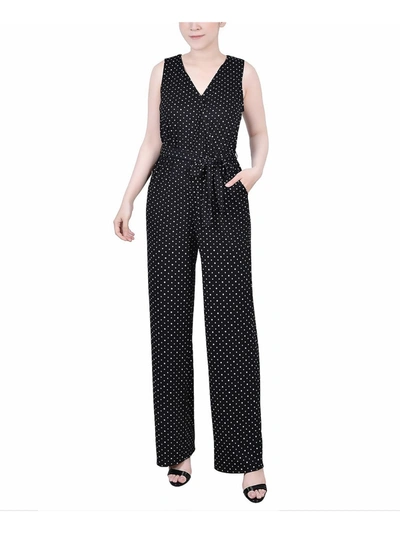 Ny Collection Petites Womens Knit Polka Dot Jumpsuit In Multi