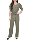 NY COLLECTION PETITES WOMENS KNIT ELBOW SLEEVES JUMPSUIT