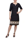 NY COLLECTION PETITES WOMENS JERSEY PRINTED SHIFT DRESS