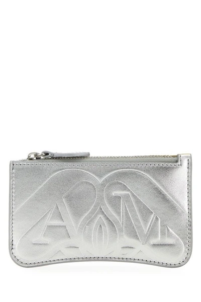 Alexander Mcqueen Woman Silver Leather Card Holder