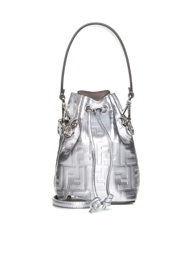 Fendi Ff Motif Drawstring Bucket Bag In Silver