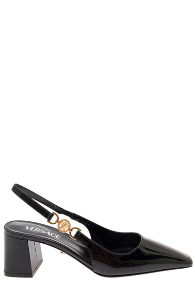 Versace Patent Leather Slingback In Black