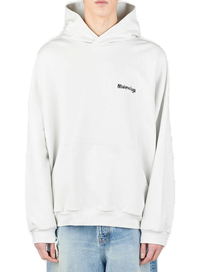 Balenciaga Bb Corp Cotton Hoodie In White