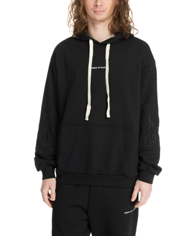 Vision Of Super Black Hoodie With Embroidered Black Flames