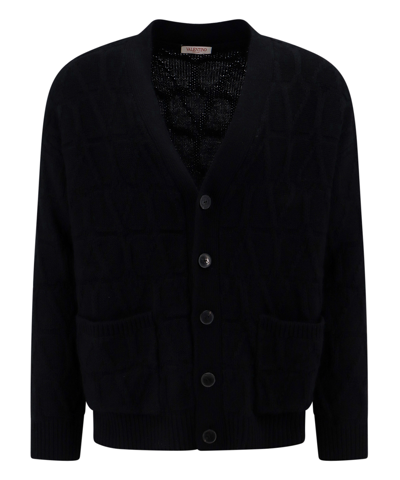 Valentino Garavani Toile Iconographe Buttoned Cardigan In Black