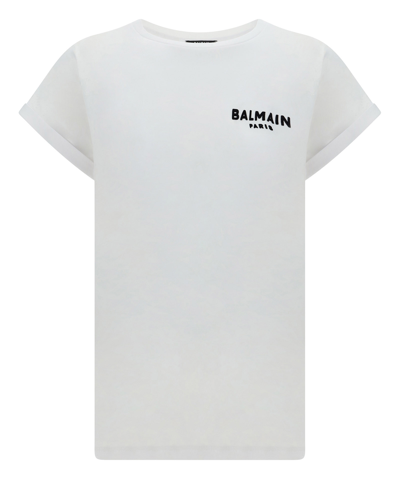 Balmain Flocked-logo Crew Neck T-shirt In White