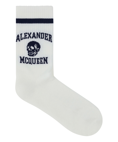 Alexander Mcqueen Varsity Socks In White/indigo