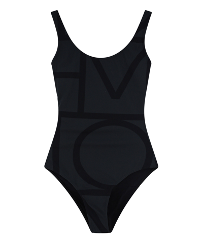Totême Toteme One Piece Monogram Swimsuit In Black