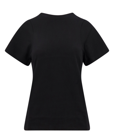 Totême Toteme Monogram-embroidered Curved T-shirt In Black