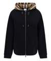 Burberry Poulter Check Hood Cotton Zip Hoodie In Black