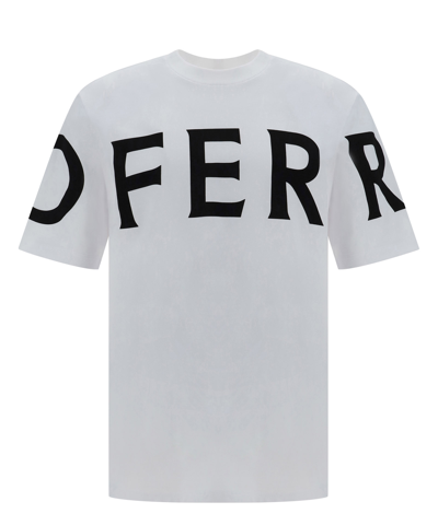 Ferragamo Man Long Sleeved T-shirt With Graphic Logo In White/black