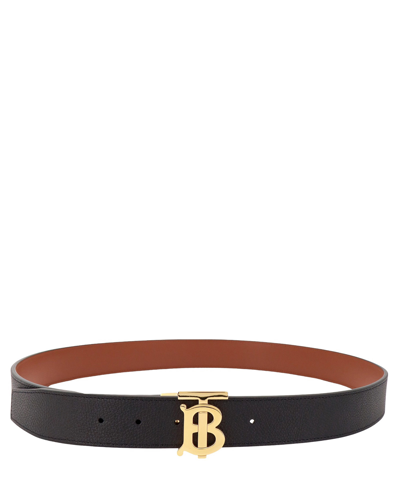 Burberry Leather Reversible Tb Belt In Black