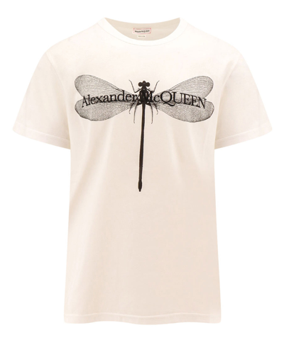 Alexander Mcqueen Dragonfly 印花棉t恤 In White/black