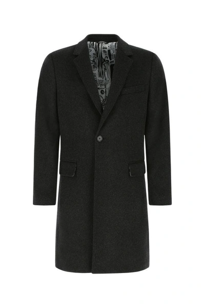 Dolce & Gabbana Slate Wool Blend Coat In Black