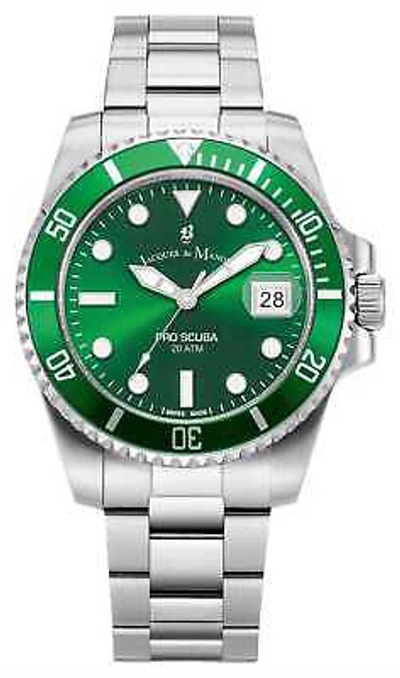 Pre-owned Jacques Du Manoir Pro Scuba (40.5mm) Green Dial / Stainless Steel Jwg02701 Watch