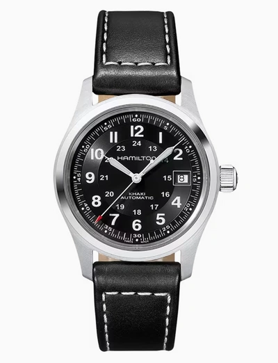 Pre-owned Hamilton Khaki Field Automatic Black Dial Leather Strap Men's Watch H70455733