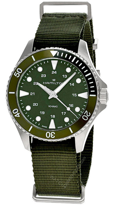 Pre-owned Hamilton Khaki Navy Scuba 37mm Quartz Green Dial Men's Watch H82241961