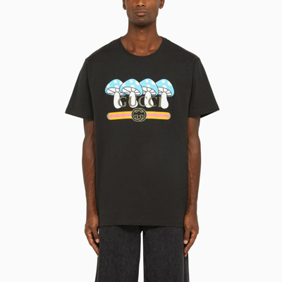 Gucci Cotton Jersey T-shirt With Print In Black,multicolor