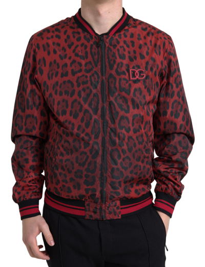 Pre-owned Dolce & Gabbana Jacket Red Leopard Bomber Short Coat S. It44 /us34/xs Rrp $1800