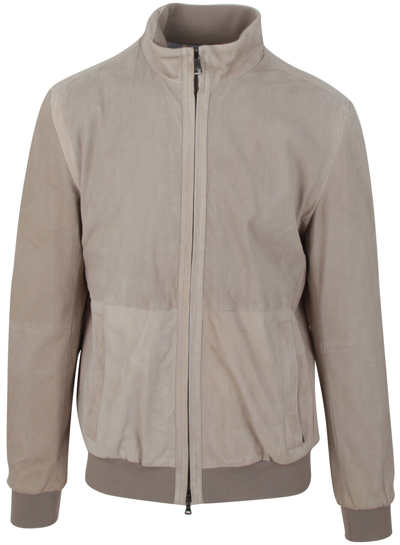 Pre-owned Paul & Shark Yachting Men's Lamb Leather Jacket Size L Beige Aqua Leather In Blue