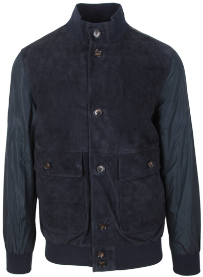 Pre-owned Paul & Shark Yachting Men's Lamb Leather Jacket Size L Blue Aqua Leather