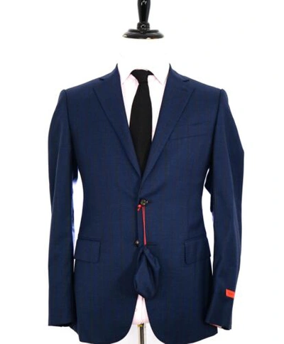 Pre-owned Isaia $2,995  - Base "gregory" 140's Blue/orange Textured Blazer - 40r
