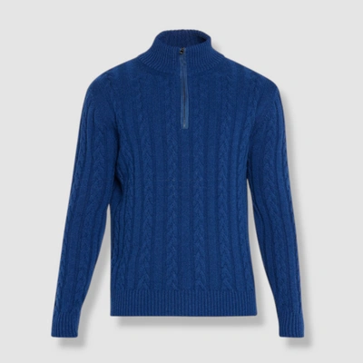 Pre-owned Goodman $897 Bergdorf  Men's Blue Cashmere Ribbed Quarter-zip Sweater Sz M