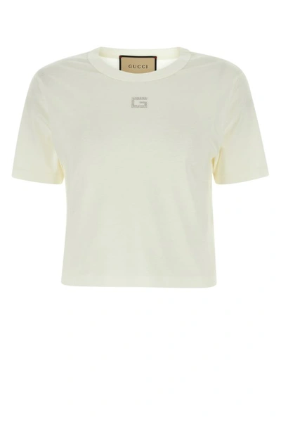 Gucci Cotton Jersey Cropped T-shirt In Beige