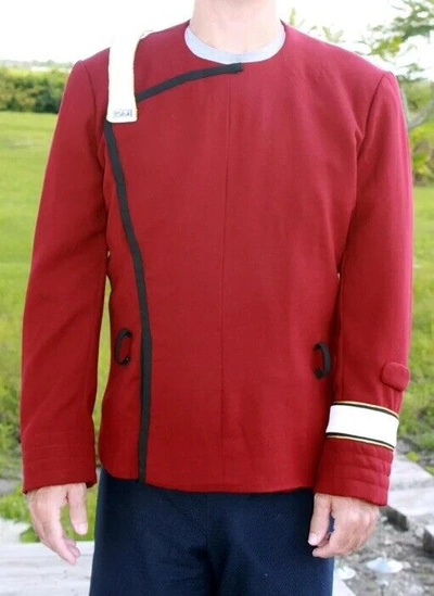 Pre-owned Handmade Star Trek Movie Jacket Twok (the Wrath Of Khan) Wool Costume For Men | Red Coat In Red & White