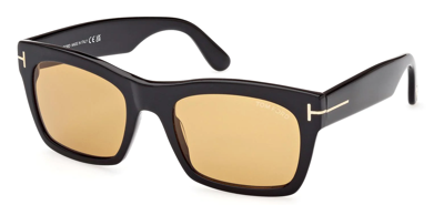 Pre-owned Tom Ford Nico Sunglasses Ft1062-01e-56 Shiny Black Frame Brown Lenses