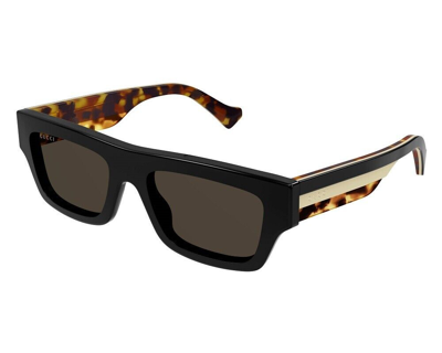 Pre-owned Gucci Mens Rectangular Sunglasses Gg1301s-003-55 Black Frame Brown Lenses