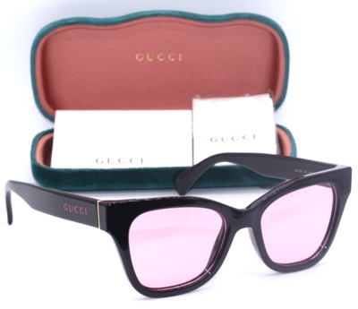 Pre-owned Gucci Gg 1133s 003 Shiny Black-gold/pink Lens Authentic Sunglasses 52-18