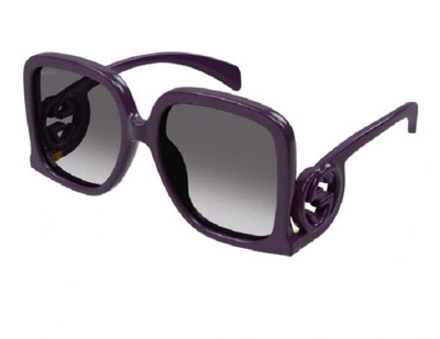 Pre-owned Gucci Rectangular Sunglasses Gg1326s-003-58 Violet Grey Frame Gradient Grey In Gray