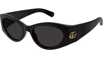 Pre-owned Gucci Cat Eye Sunglasses Gg1401s-001 Full Rim Black Frame Grey Lenses In Gray