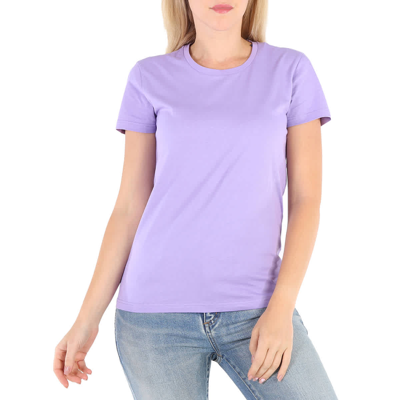 Pre-owned Moncler Ladies Logo Patch Cotton T-shirt In Purple