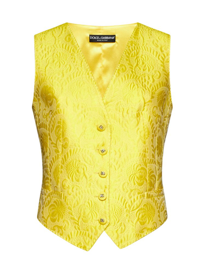 Dolce & Gabbana Jacquard Dg Buttoned Vest In Yellow
