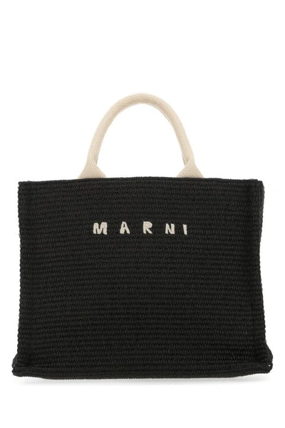 Marni Raffia Large Shopping Bag In Black