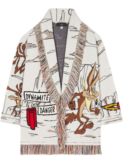 Alanui X Looney Tunes Race To The South Jacquard Cardigan In White