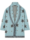 Alanui Star Printed Belted Fringed Cardigan In Blue