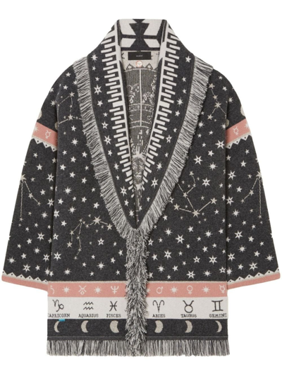 Alanui Astrology Wheel Jacquard Cardigan In Grey