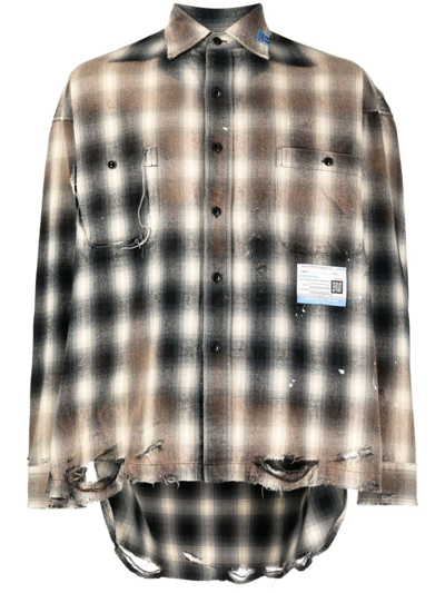 MIHARAYASUHIRO PLAID-CHECK DISTRESSED-FINISH SHIRT