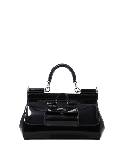Dolce & Gabbana Patent Leather Small Sicily Bag With Coin Purse In Black