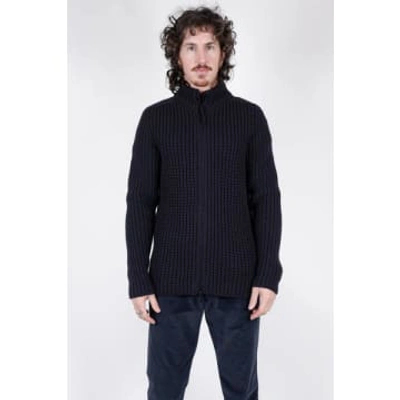 Hannes Roether Zip Up Wool Sweater Navy In Blue